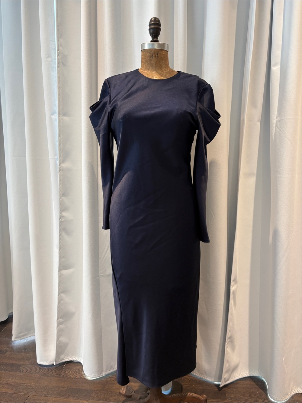 NWT Tibi navy long sleeve  midi dress with cutouts and puff shoulder detail